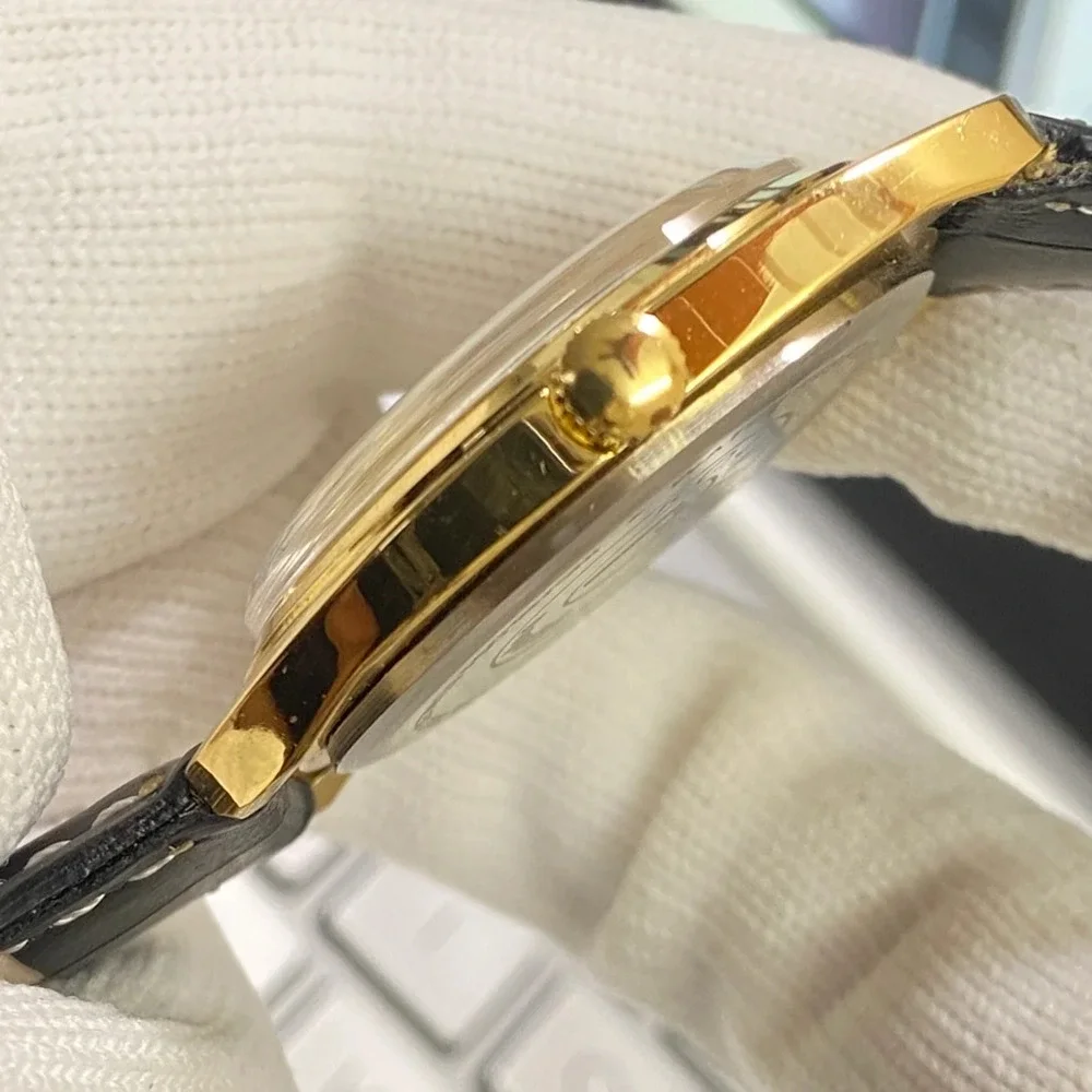 Vintage 1978 Roamer Manual Mens Gold Watch W/Leather Strap & Silver accents